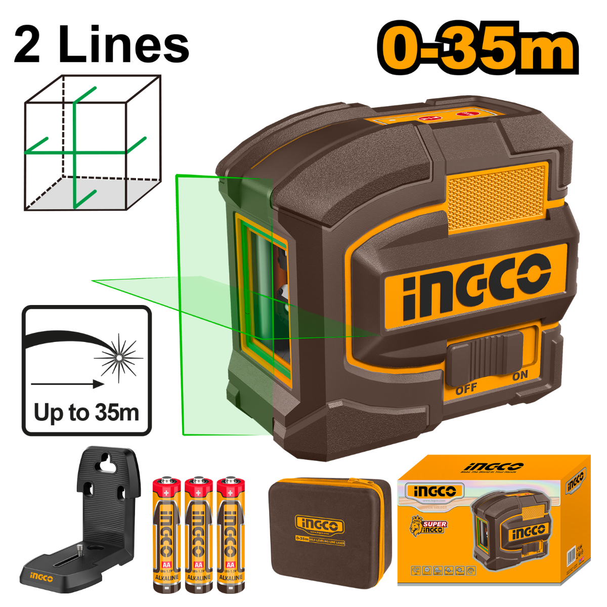 Ingco Self Leveling Laser 0-35M 2 Line (Green) HLL156601