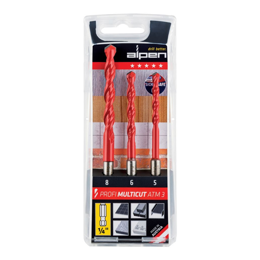 Alpen Multicut Drill Bit Set 3 Piece Hex Shank 5 6 8Mm