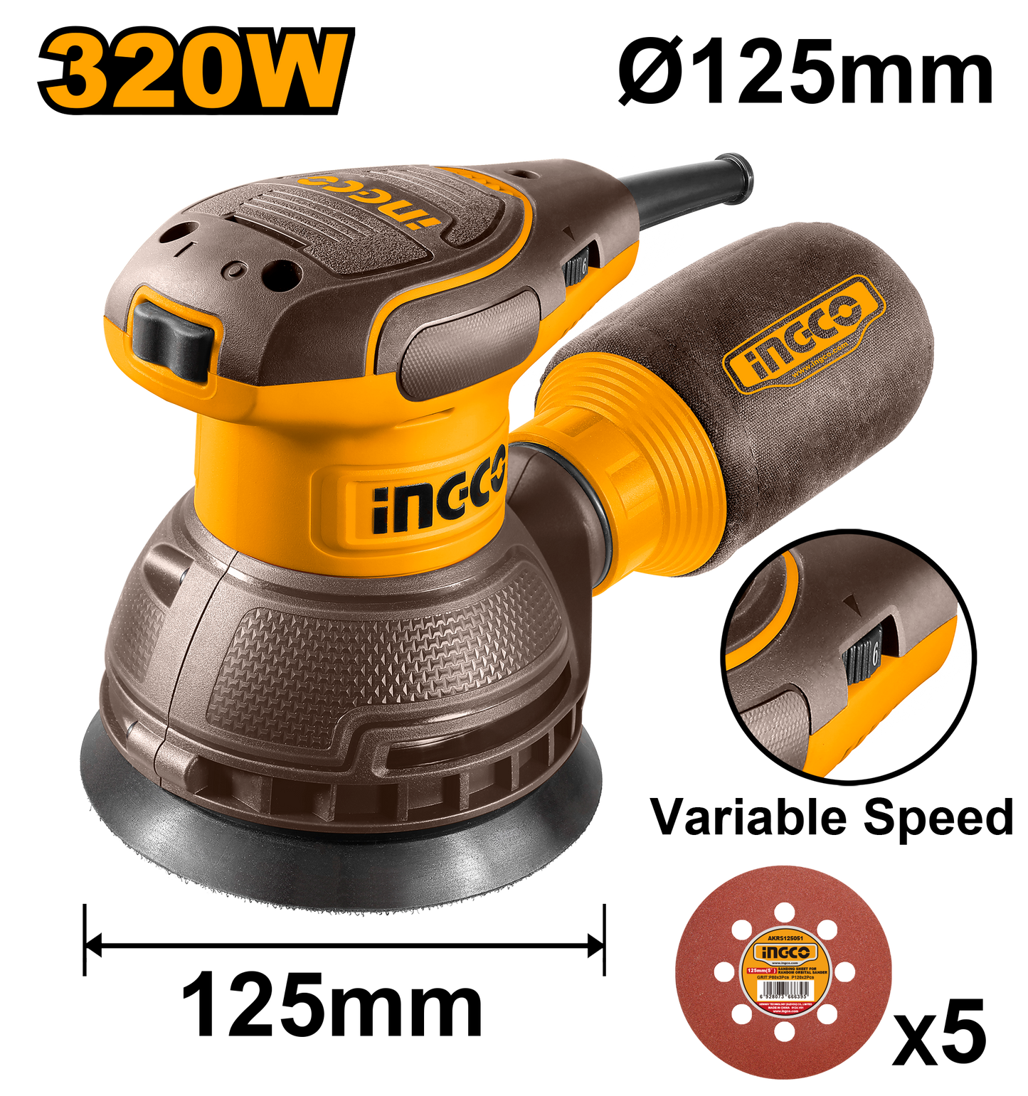 Ingco Rotary Sander 320W 125MM (Corded)