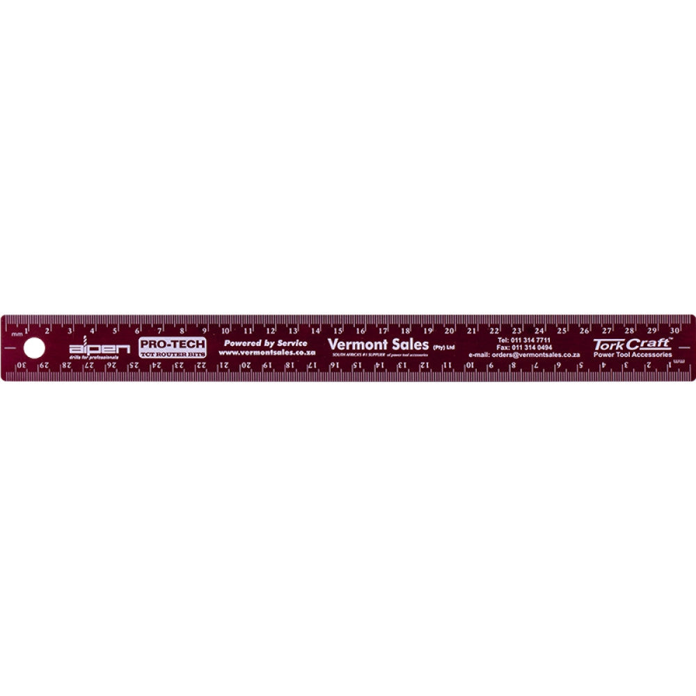 Tork Craft 300Mm Cork Backed Stainless Steel Ruler Red