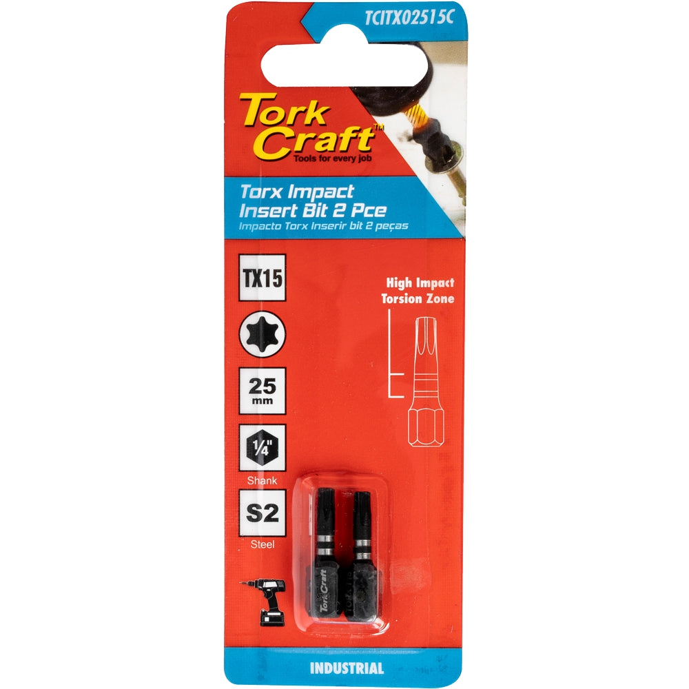 Tork Craft Torx Tx 15 Impact Insert Bit 25Mm 2Pc Carded