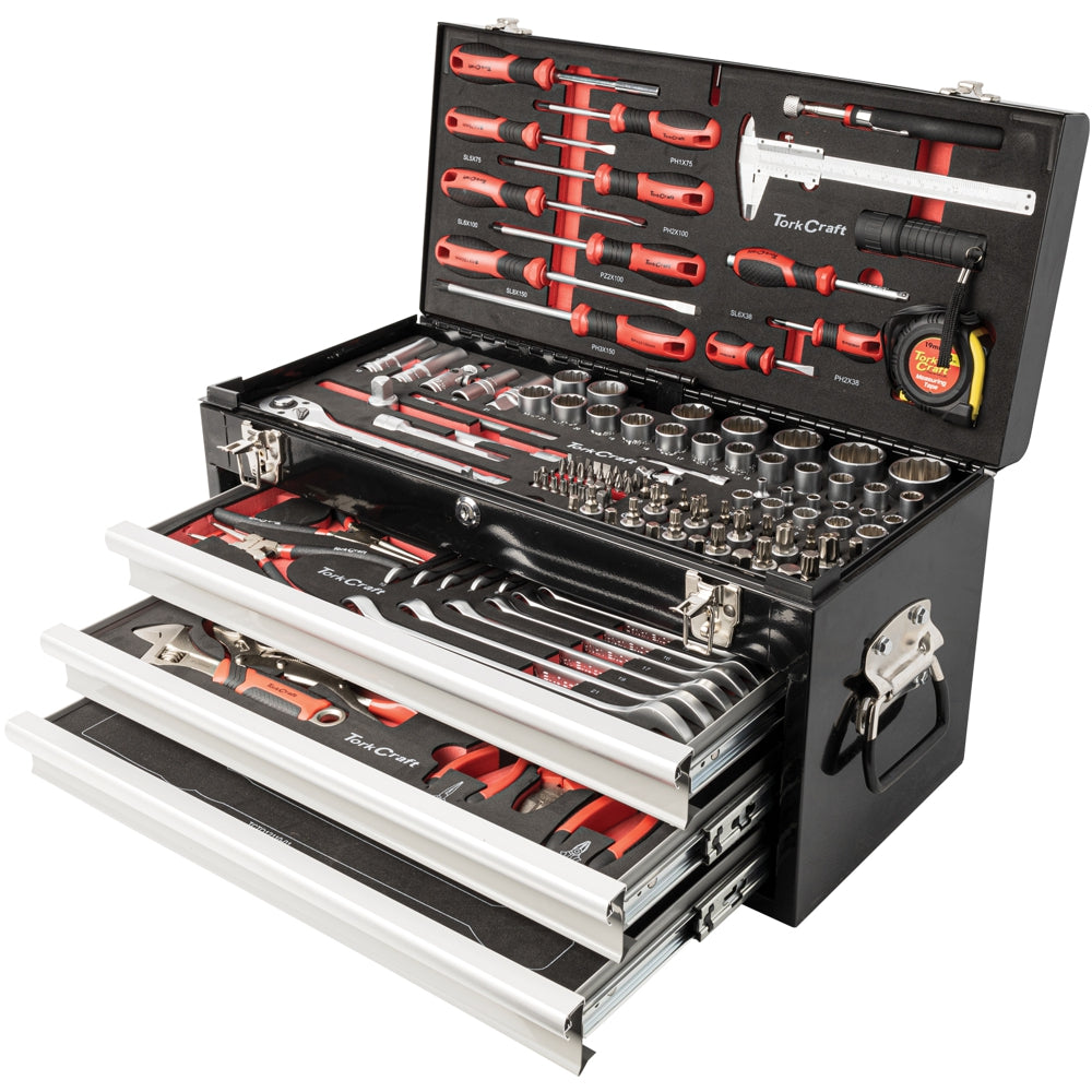 Tork Craft Tool Box 154 Pce 3 Drawer & Top Tray 535X X255 X 315Mm Track Box