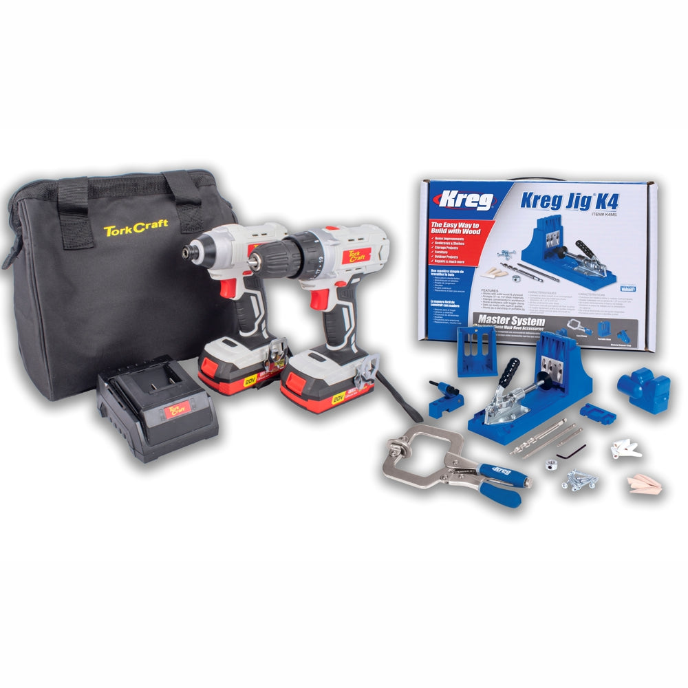 Special - Tork Craft Drill & Impact Driver & Kreg Jig K4 Twin Pack Tc20002