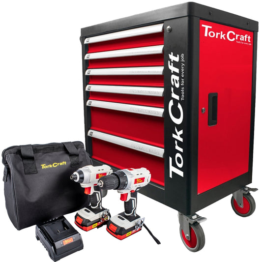 Tork Craft 6 Drawer Roller Tool Cabinet 184Pc Tc620050 C/W Drill & Impact Driver
