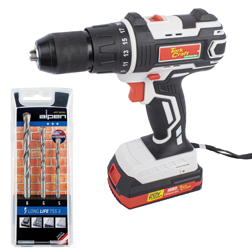 Special - Tork Craft Imp Driver Tc20030 With Masonry Drill Set Alp Tss3