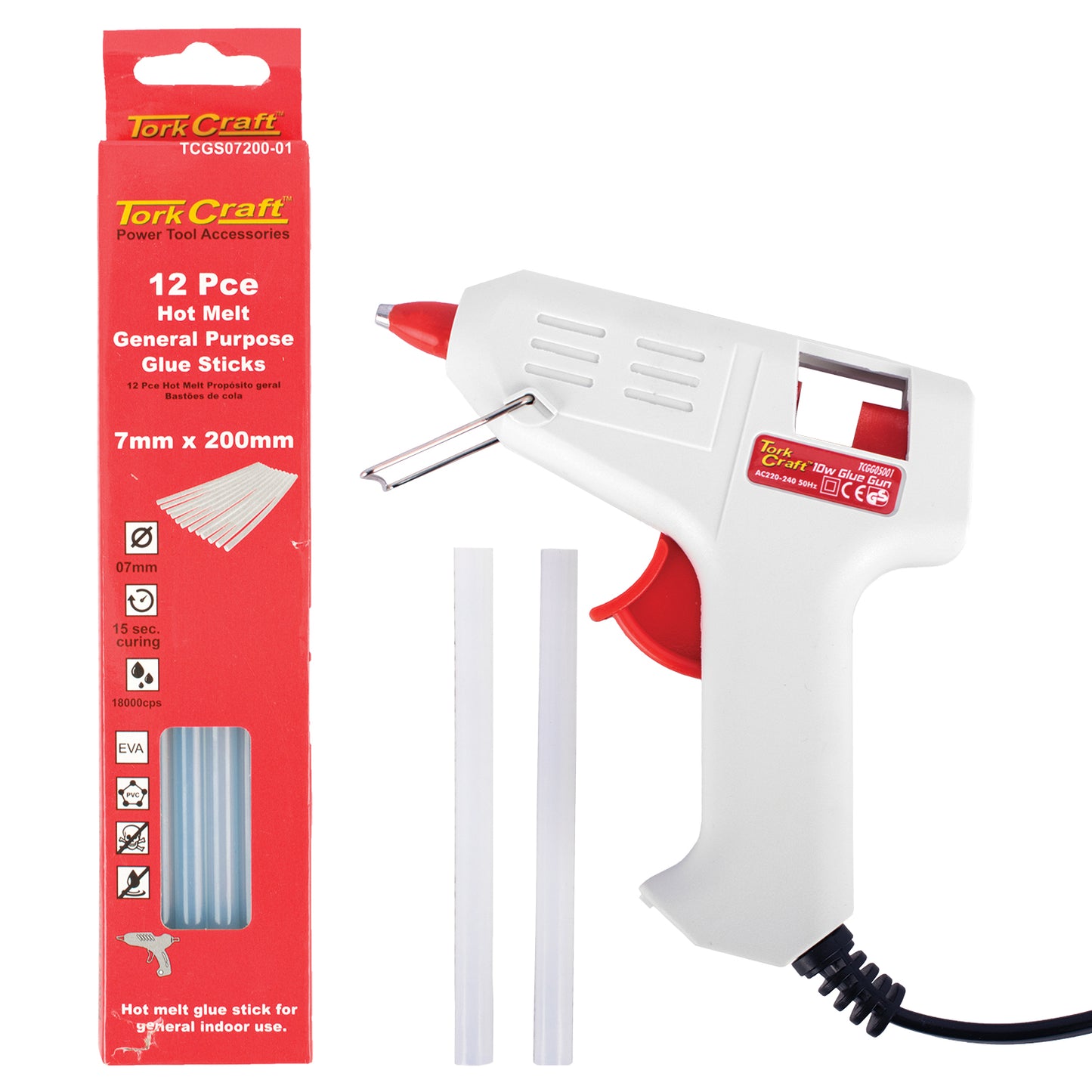Tork Craft Tcgg05001 Glue Gun With Tcgs07200-01 Glue Sticks 12Pce
