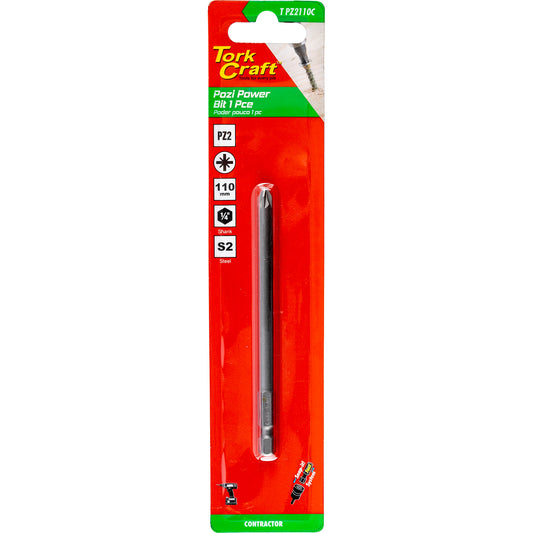 Tork Craft Pozi Pz2 X 110Mm Power Bit 1Pc Carded
