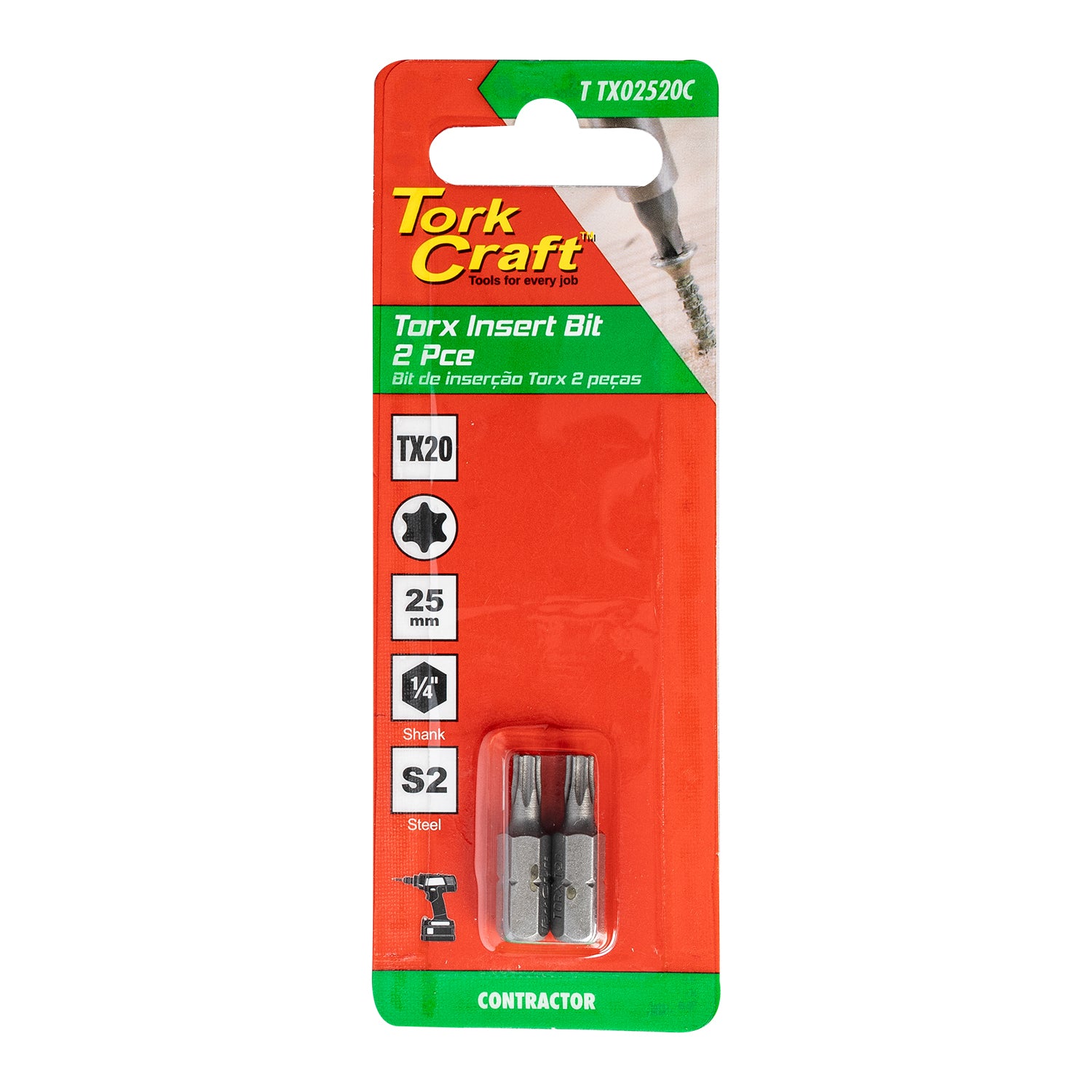 Tork Craft Torx Tx 20 Classic Insert Bit 25Mm 2Pc Carded