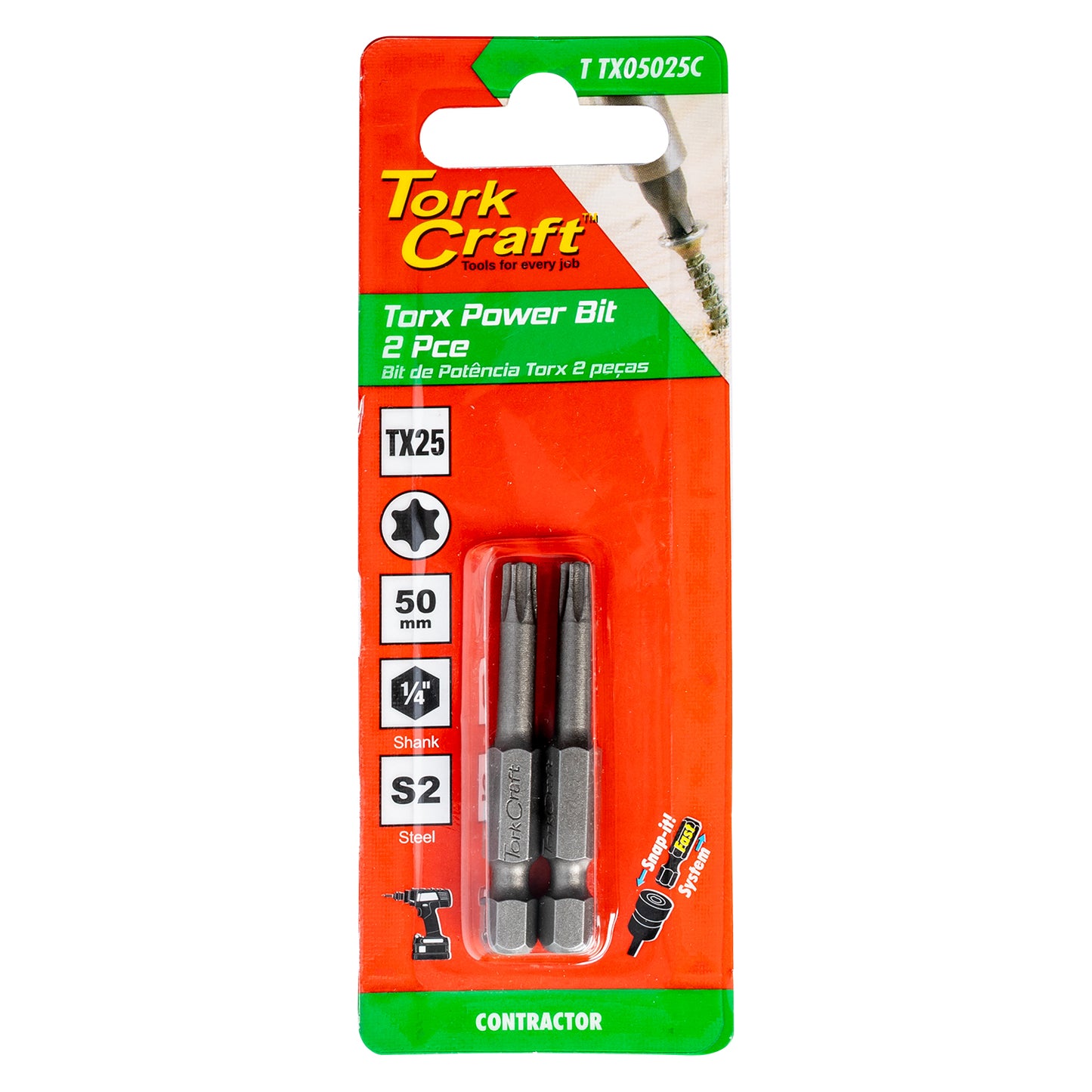 Tork Craft Torx Tx 25 Classic Power Bit 50Mm 2Pc Carded