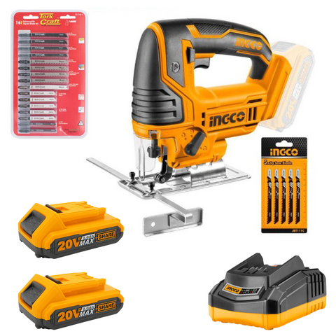 Ingco Jigsaw With 5 Blades Cordless Kit(Charger + 2x Battery 2AH + Blades incl.)