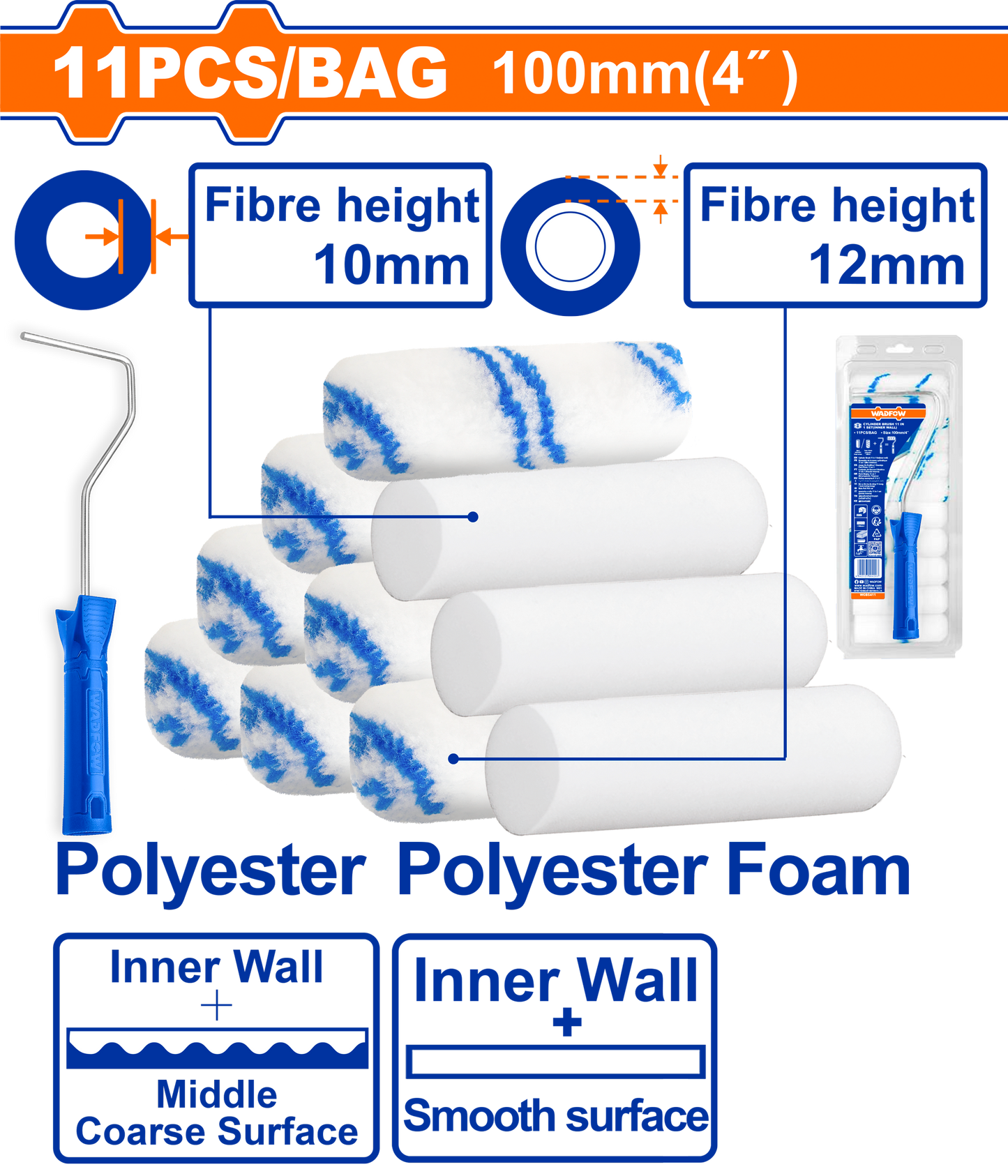 Wadfow Cylinder brush 11 in 1 set (Inner wall) 100mm WCB5411