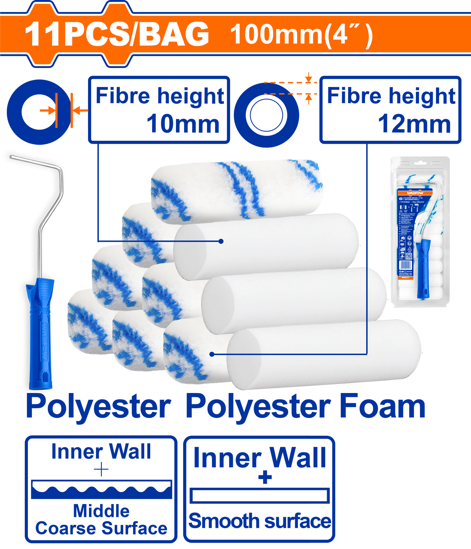 Wadfow Cylinder brush 11 in 1 set (Inner wall) 100mm WCB5411