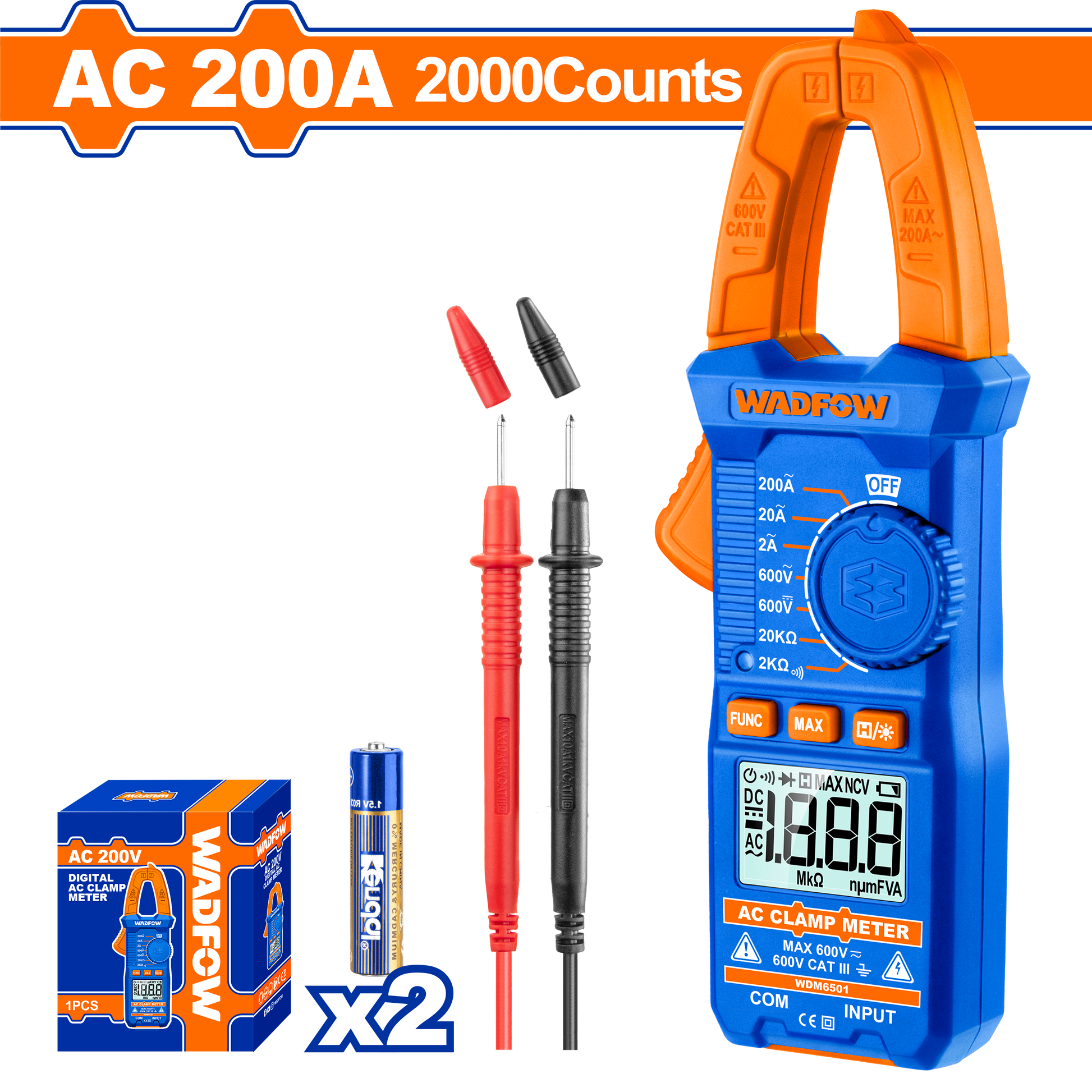 Wadfow Digital AC clamp meter 2000 counts WDM6501