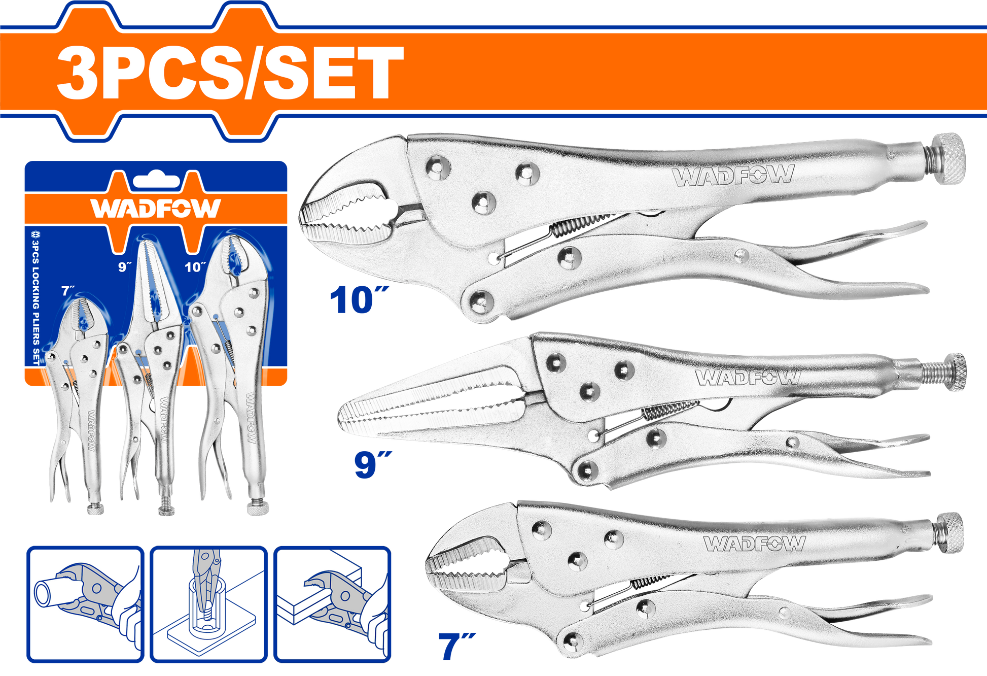 Wadfow Locking Pliers Set 3 Piece WLP5703