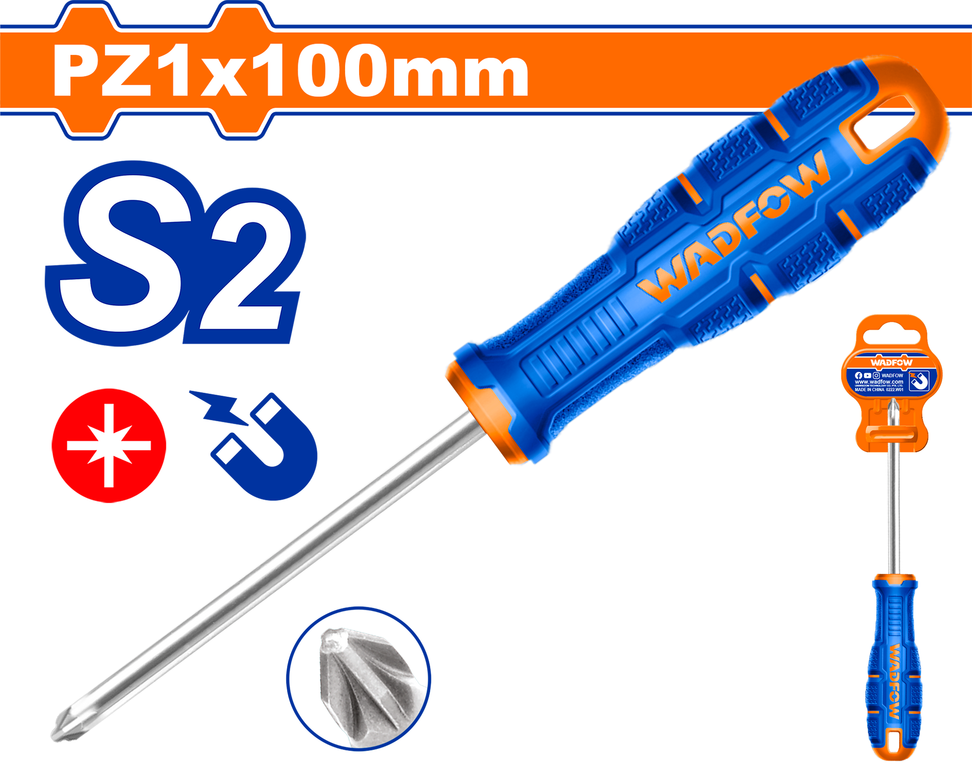 Wadfow Pozidriv screwdriver PZ1x100mm WSDC214