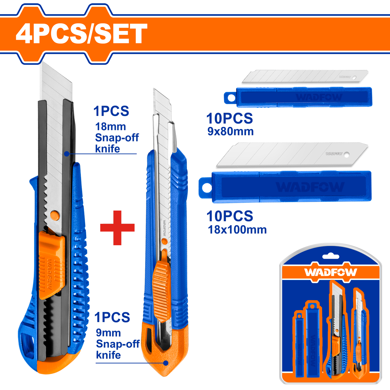 Wadfow Snap-off blade knife set 4 Piece WSK2204