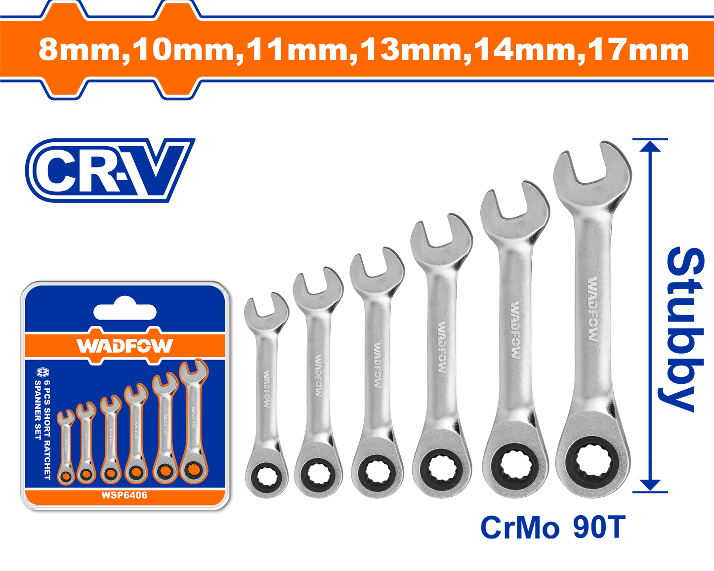 Wadfow Short ratchet spanner set 6 Piece WSP6406