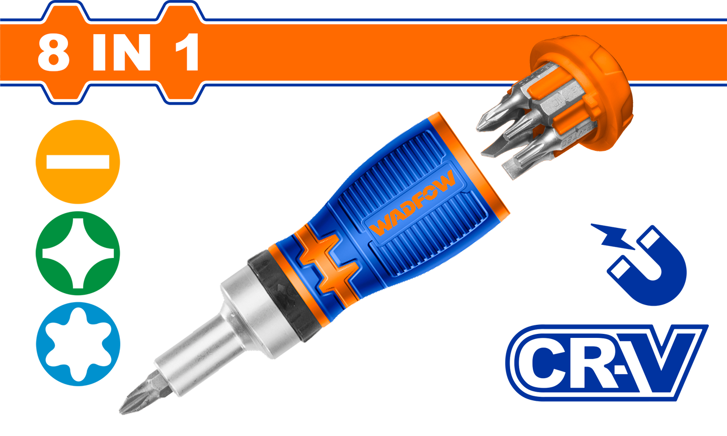 Wadfow 8 in 1 stubby ratchet screwdriver set WSS8608