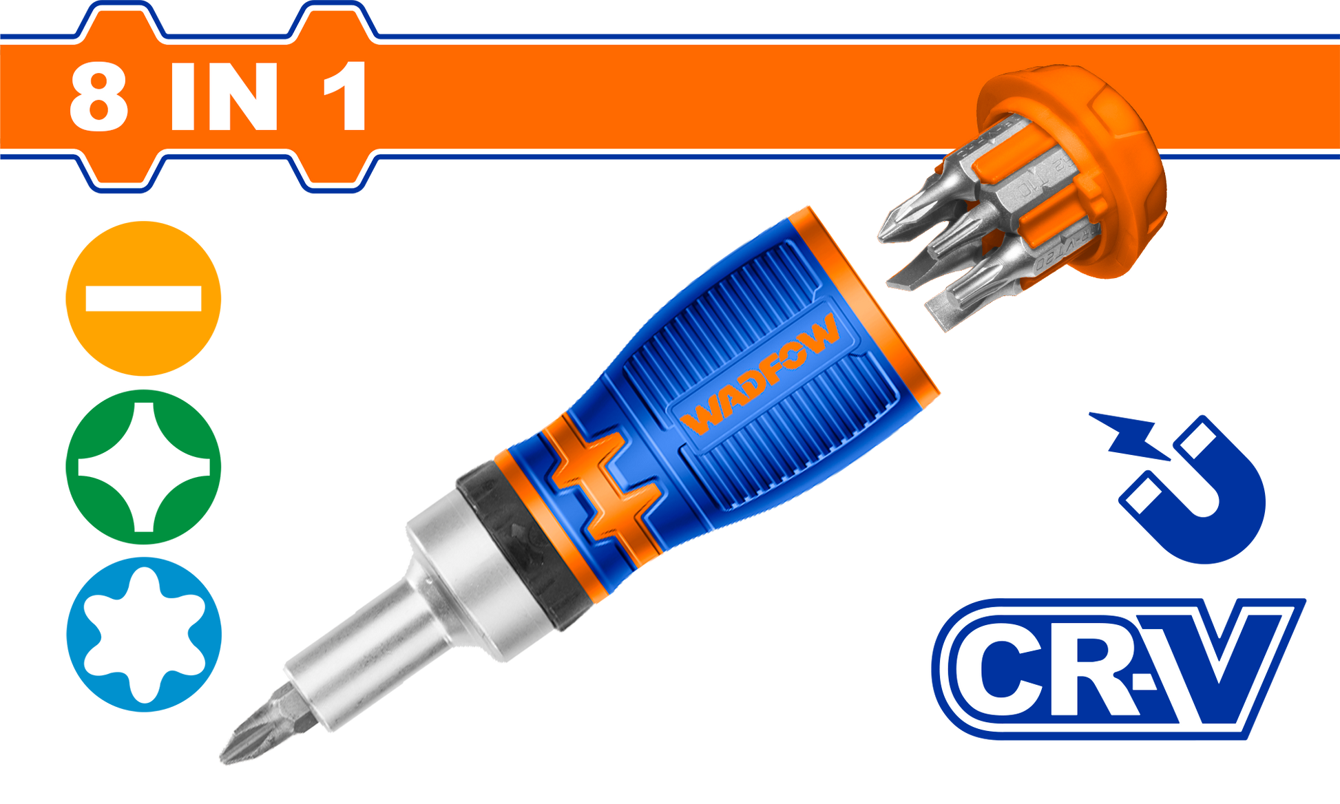 Wadfow 8 in 1 stubby ratchet screwdriver set WSS8608