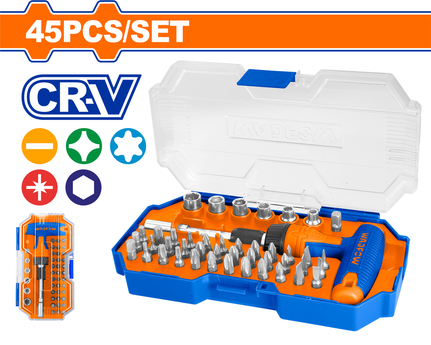 Wadfow T-handle wrench screwdriver set 45 Piece WSS8B45