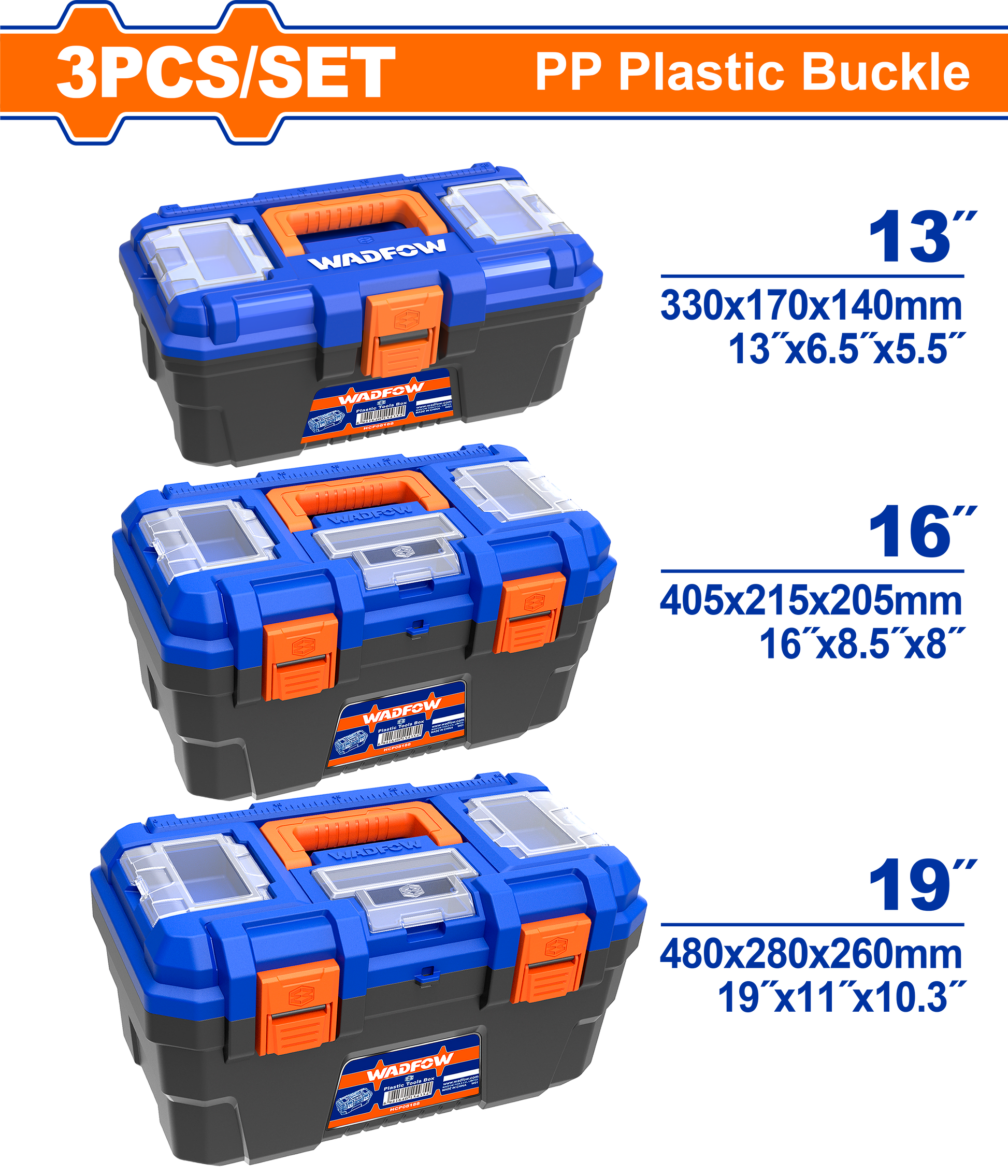 Wadfow Plastic tool boxes set 3 Piece WTB2103
