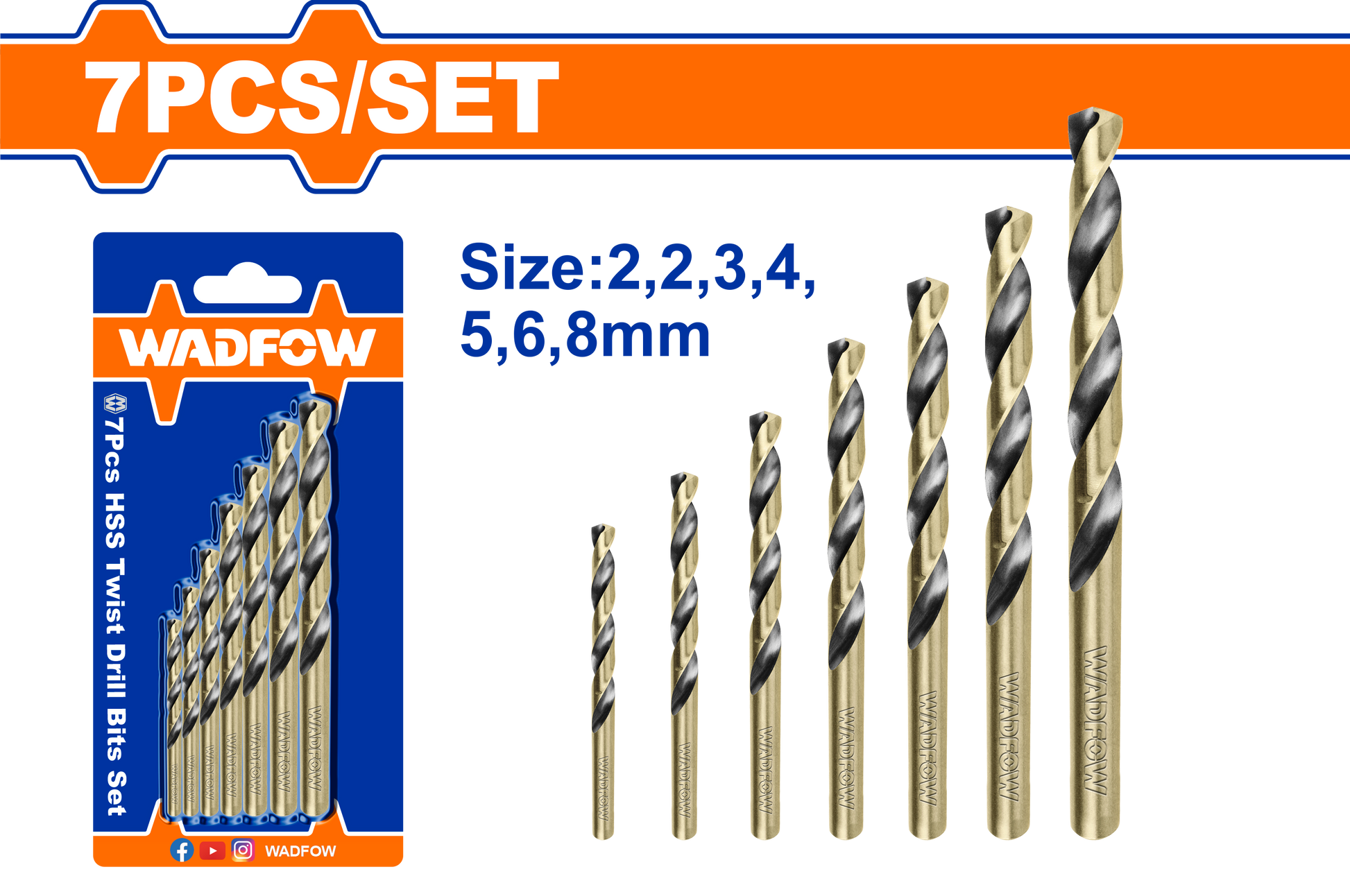 Wadfow HSS twist drill bits set 7 Piece WTD3K01
