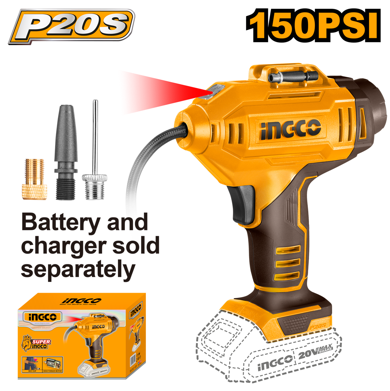 Ingco Cordless auto air compressor / Tyre Inflator CACLI2018