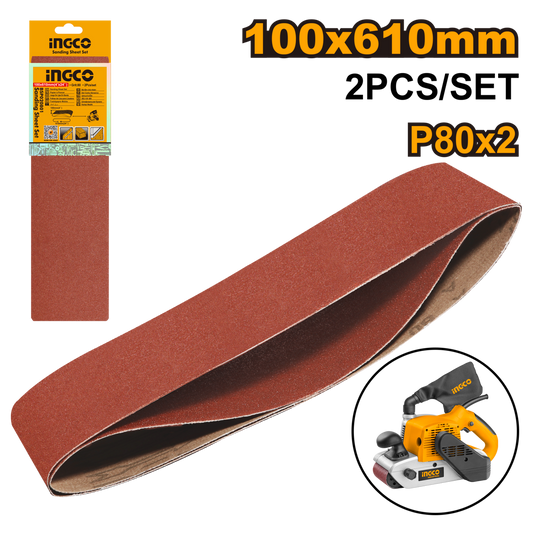 Ingco Sanding Belt 100mm X 610mm P80 2Pcs