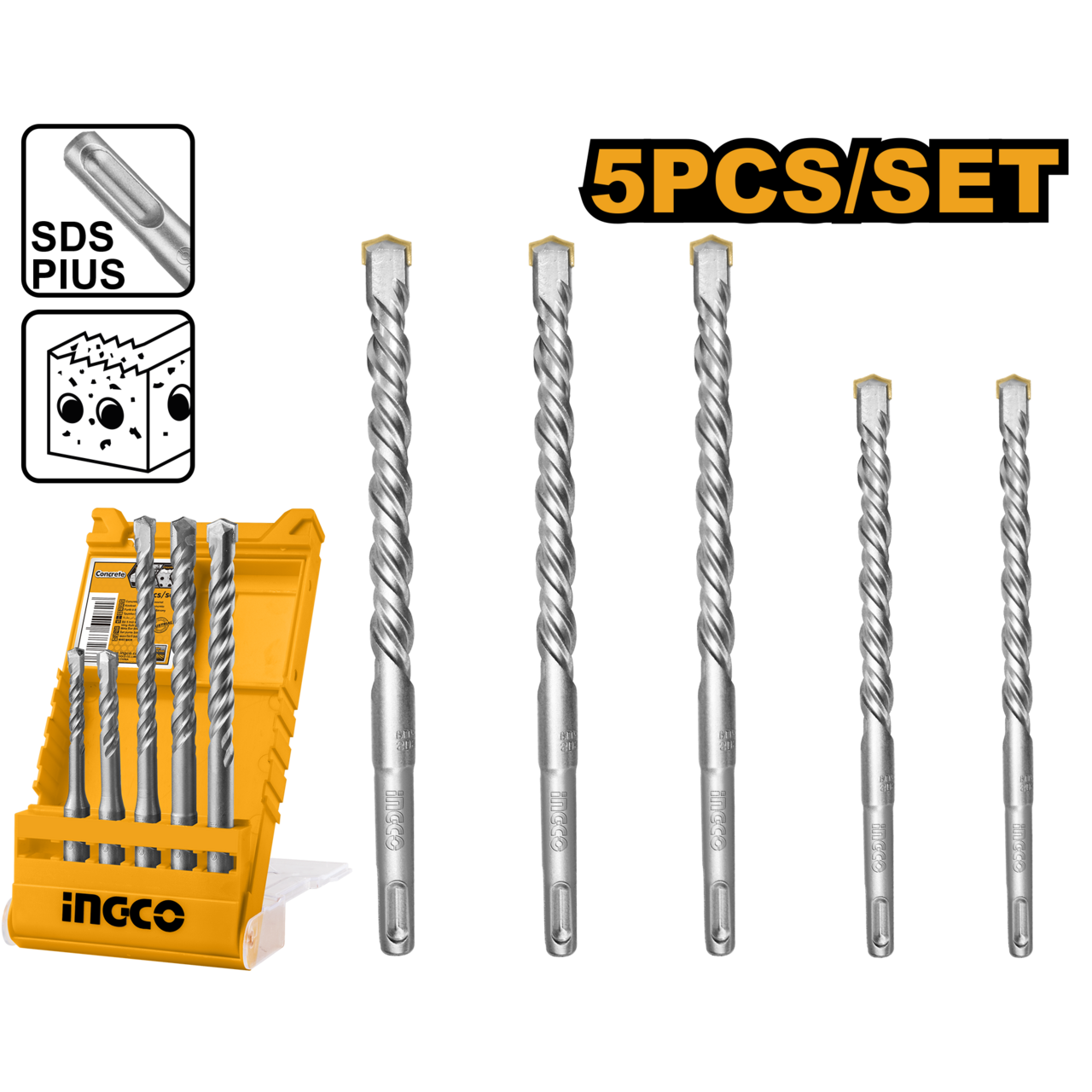 Ingco SDS Plus Hammer Drill Bit Set 6mm 12mm 5Pcs – Northern