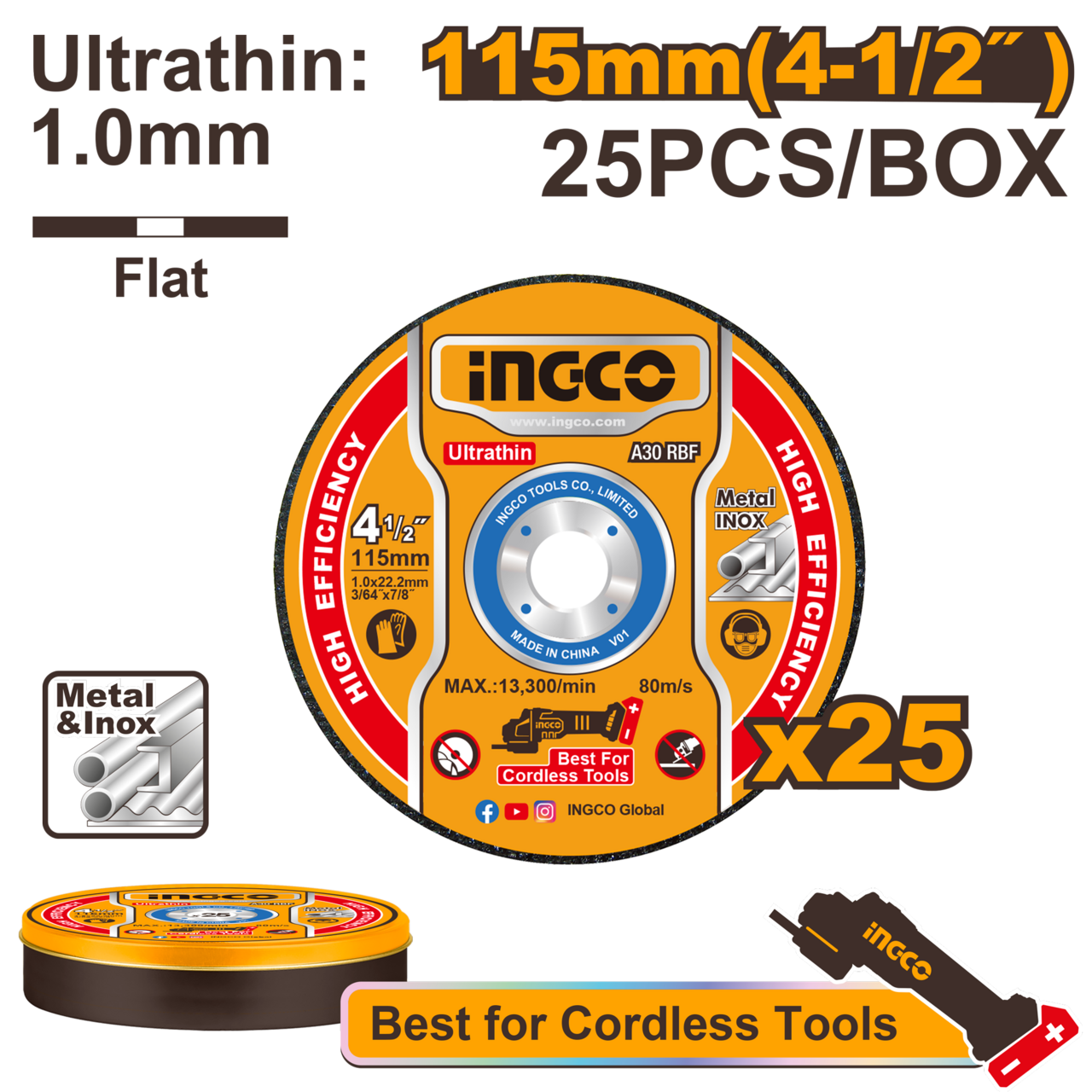 Ingco Ultra-thin metal cutting disc set 115mm 25Pcs