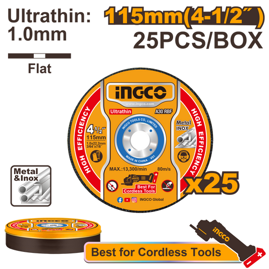 Ingco Ultra-thin metal cutting disc set 115mm 25Pcs