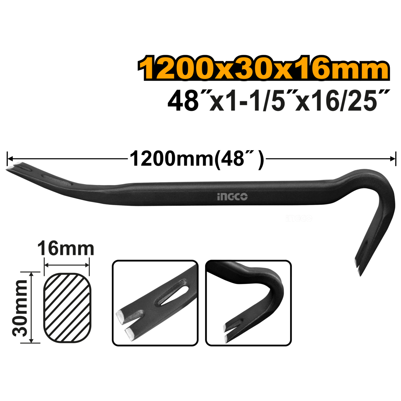 Ingco Wrecking Bar 1200mm X30mm X 16mm