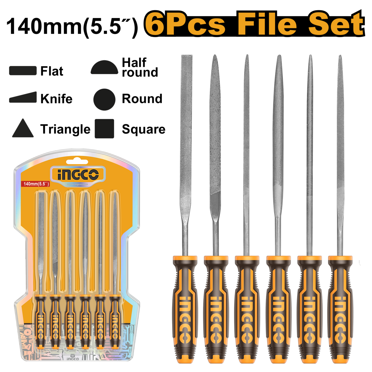 Ingco Needle File Set 140mm 6 Pcs