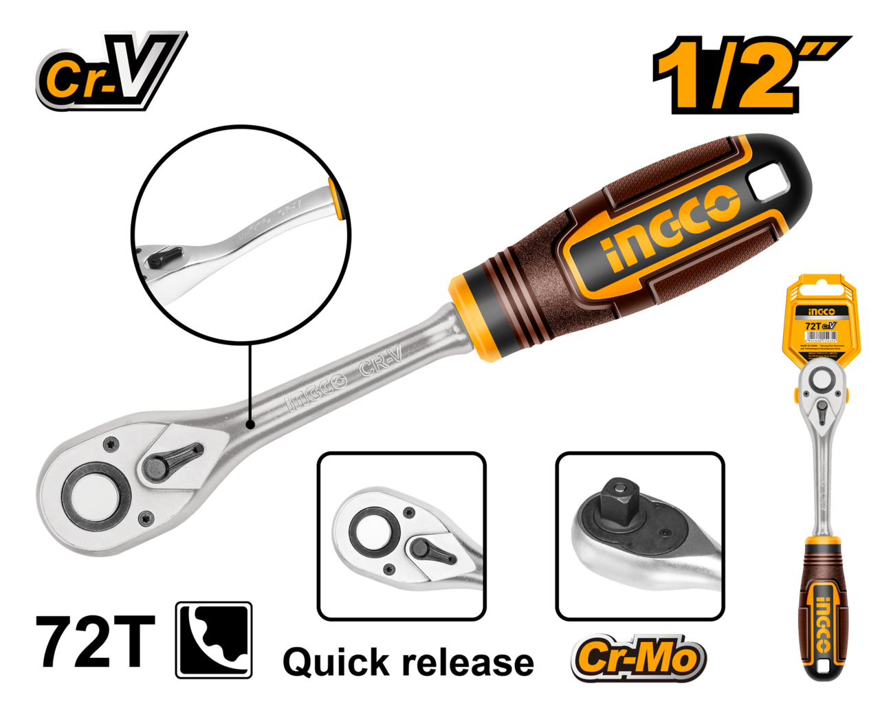 Ingco Ratchet Wrench 1/2" Dr
