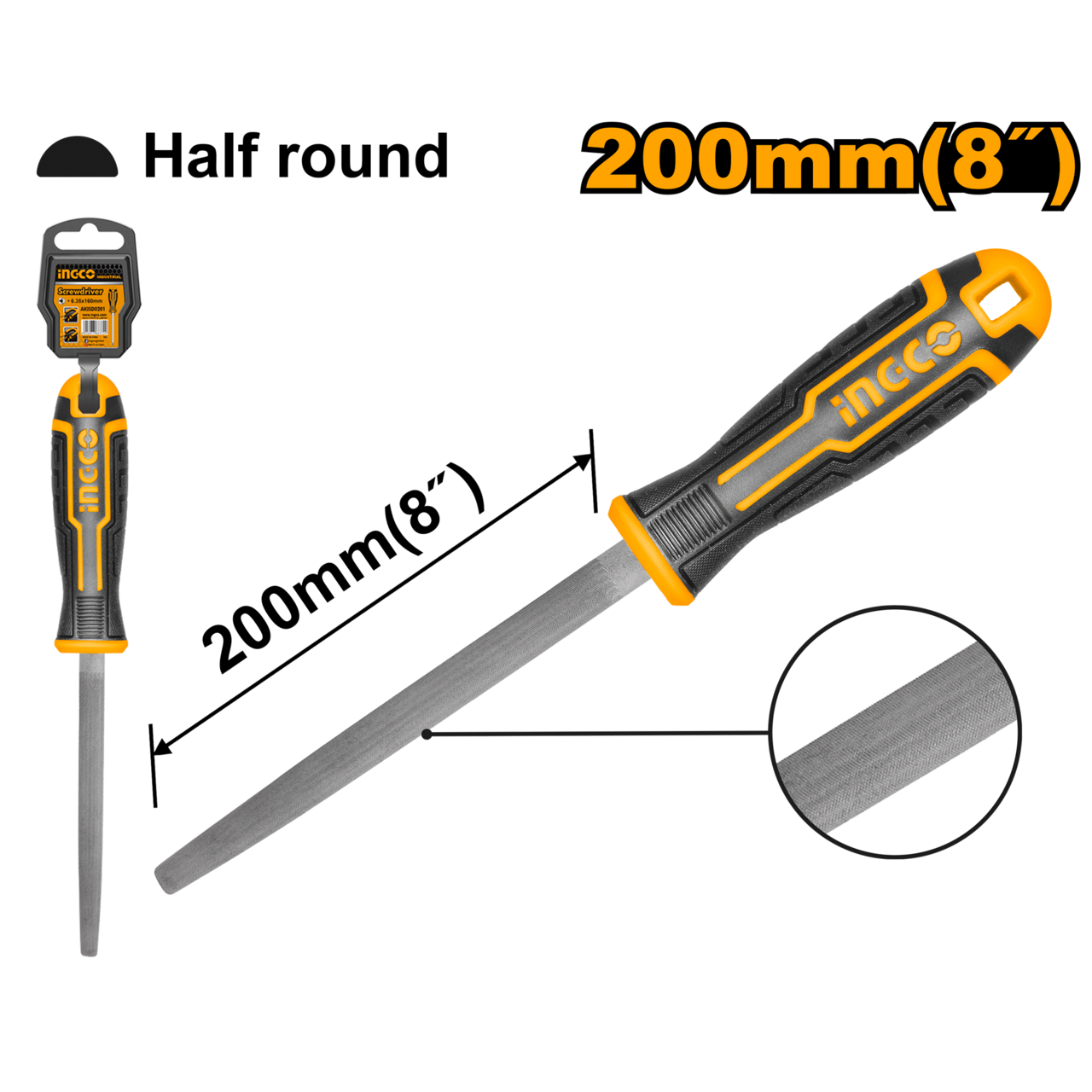 Ingco Half Round Steel File 200mm