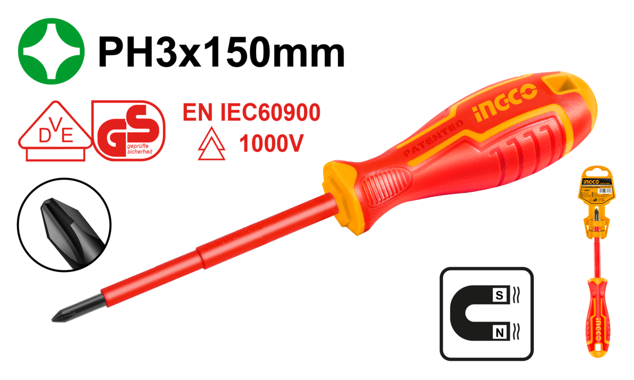 Ingco Screwdriver insulated PH3 X 150mm