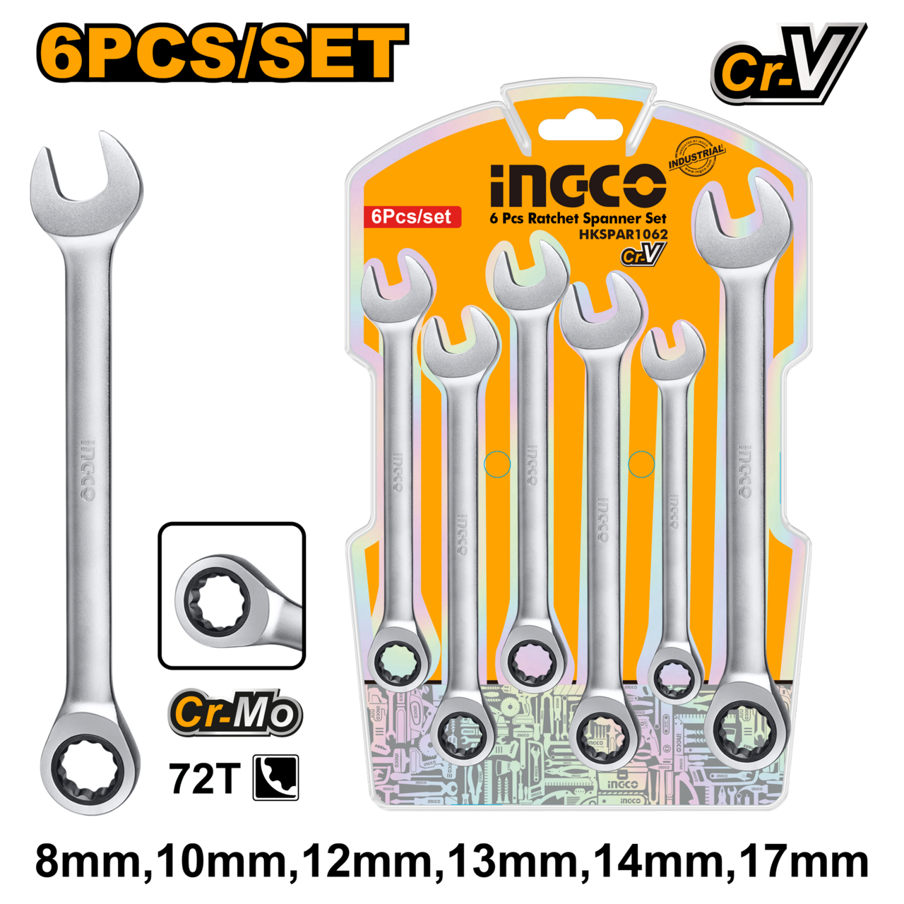 Ingco Ratchet Spanner Set 8mm - 17mm