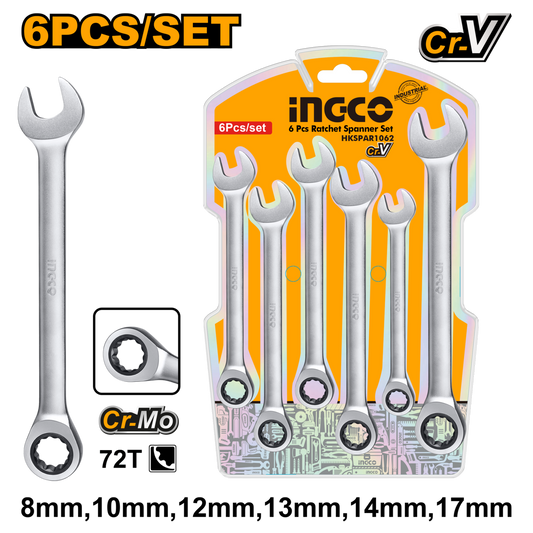 Ingco Ratchet Spanner Set 8mm - 17mm
