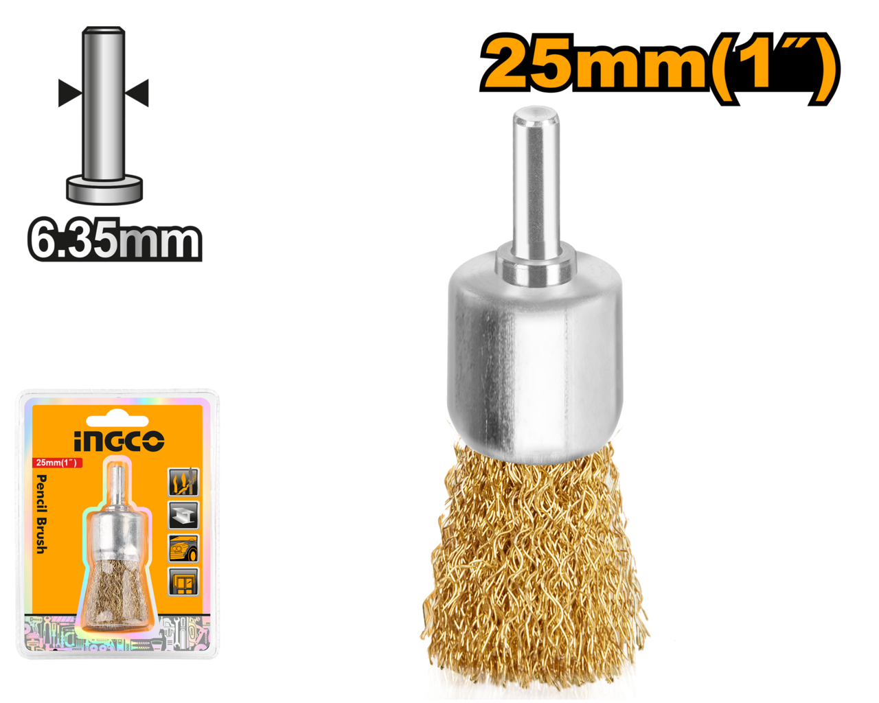 Ingco Wire Brush End + Shank 25mm