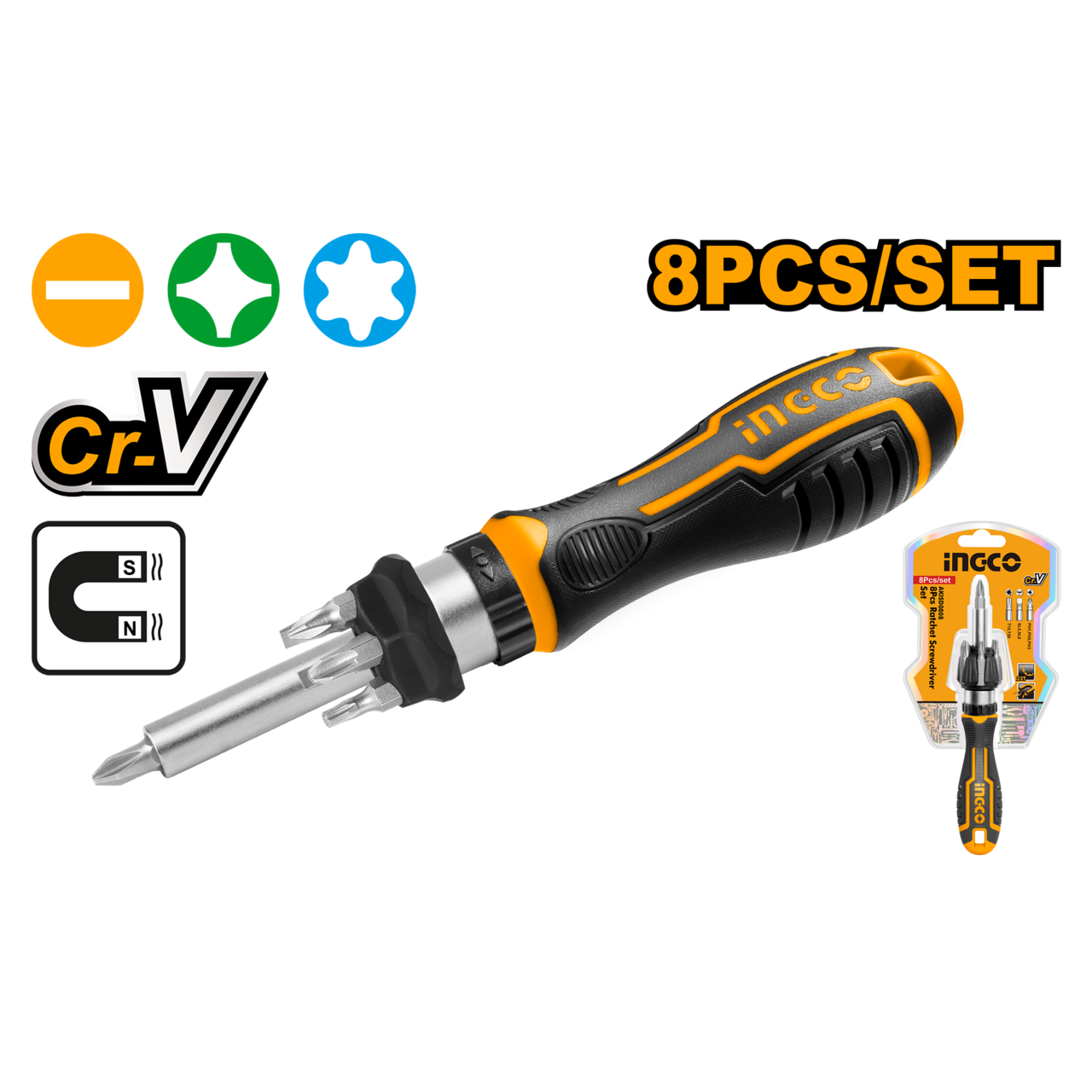 Ingco Ratchet Screwdriver 8Pcs