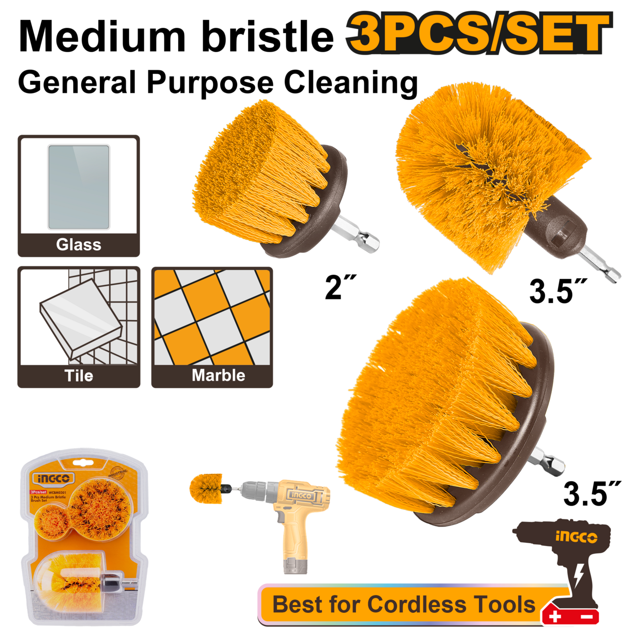 Ingco Accessory Brush Set 3pcs