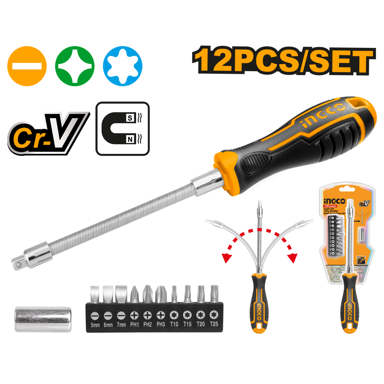 Ingco Flexible Shaft Screwdriver Set 12Pcs