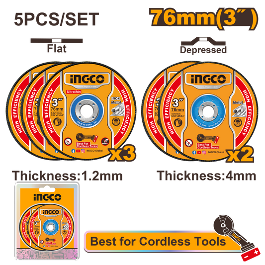 Ingco 5 Pieces Abrasive metal cutting and grinding disc set