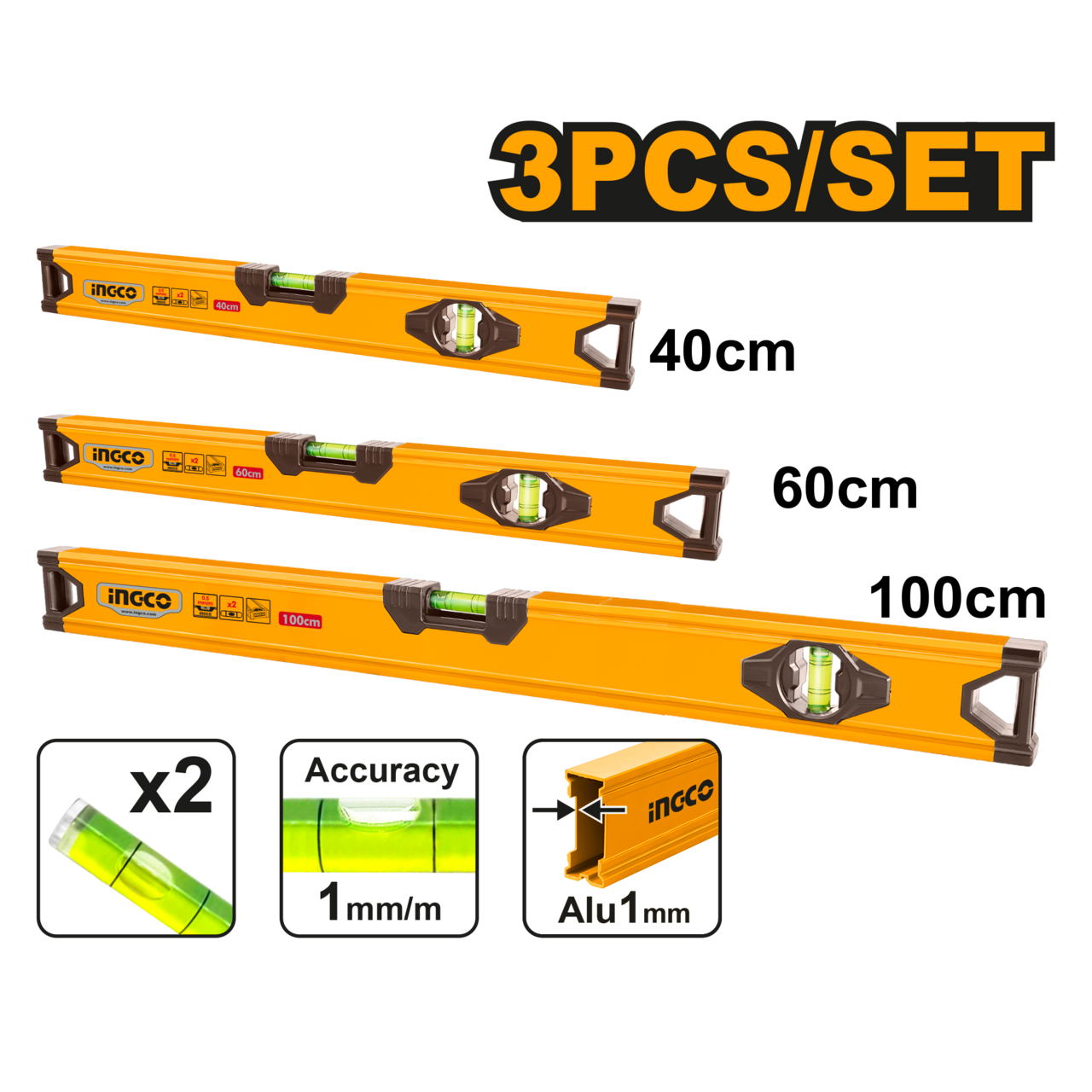 Ingco 3 Pieces spirit level set