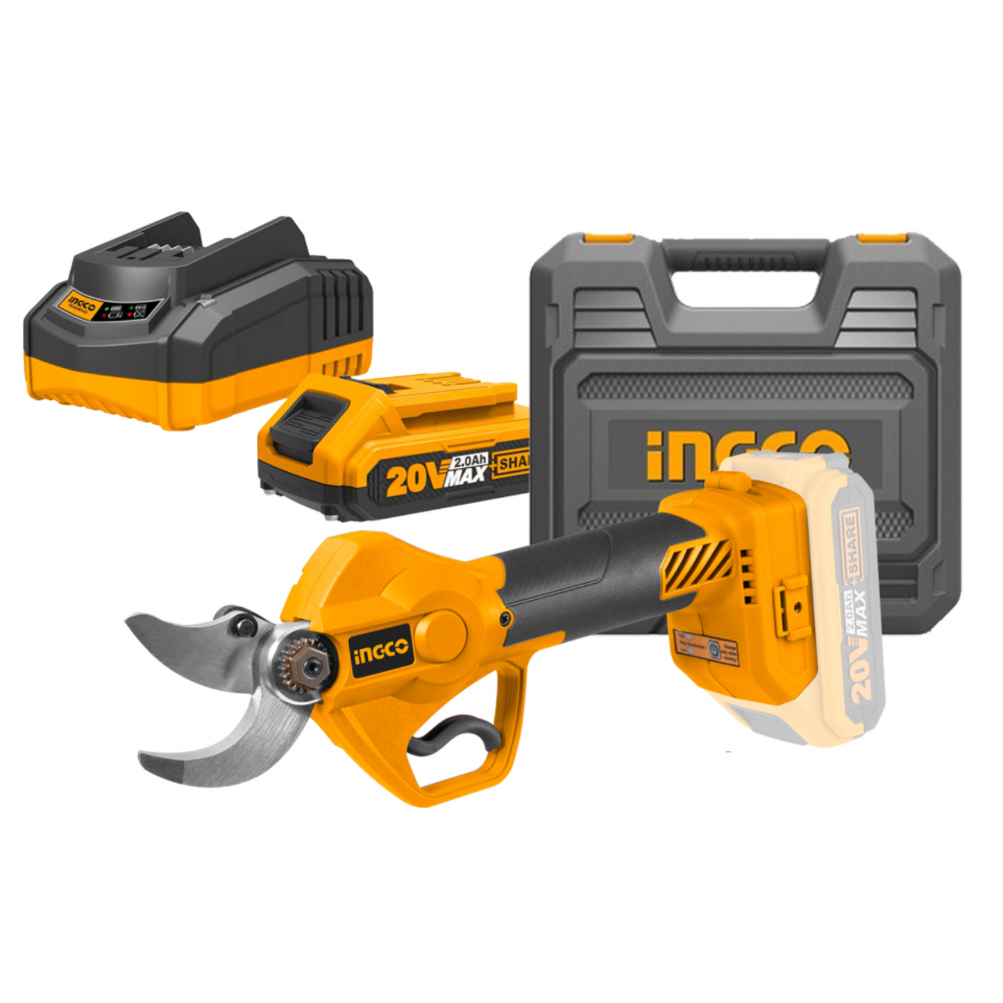 Ingco Cordless Pruning Shear 0-30Mm Kit(Charger + Battery(2Ah) + Carry Case)