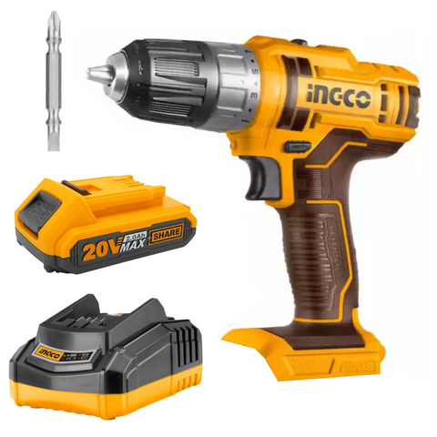Ingco Cordless Drill Kit with 1x Battery Pack(2Ah) and Charger CDLI200518