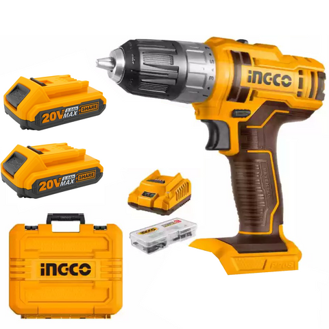 Ingco Cordless Drill Kit with 2x Battery pack(2Ah) + Charger (CDLI200528)