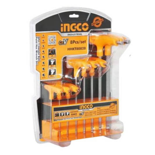 Ingco 8 Piece T-Handle Allen Key Set Ball End HHKT80828