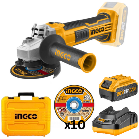 Ingco Cordless Angle Grinder 20V 115MM with Carry Case Kit CAGLI2011587