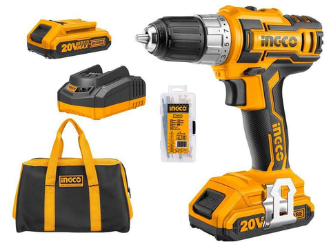 Ingco Cordless Drill  Kit 45Nm 20V With Battery, Charger & 47 Pcs  Accessory And Screw Set